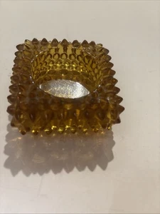 Vintage Fenton Glass Amber Pointed Hobnail Square Salt Cellar /Candle Holder - Picture 1 of 4