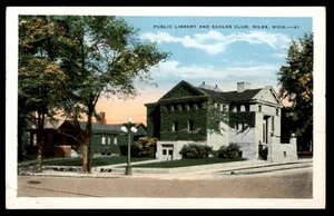 Postkarte Öffentliche Bibliothek und Eagles Club, Niles, Michigan - Bild 1 von 2