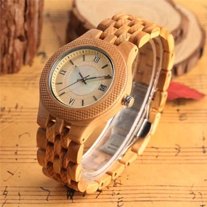 Handmade Men's Wood Watch Date Display Quartz Timepiece Full Wooden Strap reloj - Picture 1 of 13