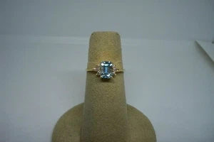 14K Yellow Gold Plated Blue Topaz And Diamonds Ring Ladies Ring P023 - Picture 1 of 8