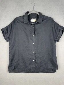 C&C California 100% Linen Women's Top Sz M Black Button Down Lagenlook Coastal - Picture 1 of 6