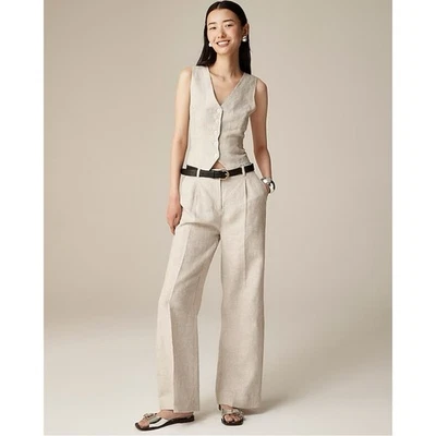 J.Crew Linen Wide Leg Essential Pleated Tailored Trouser Pants Flax Beige 10 - Image 1 of 4