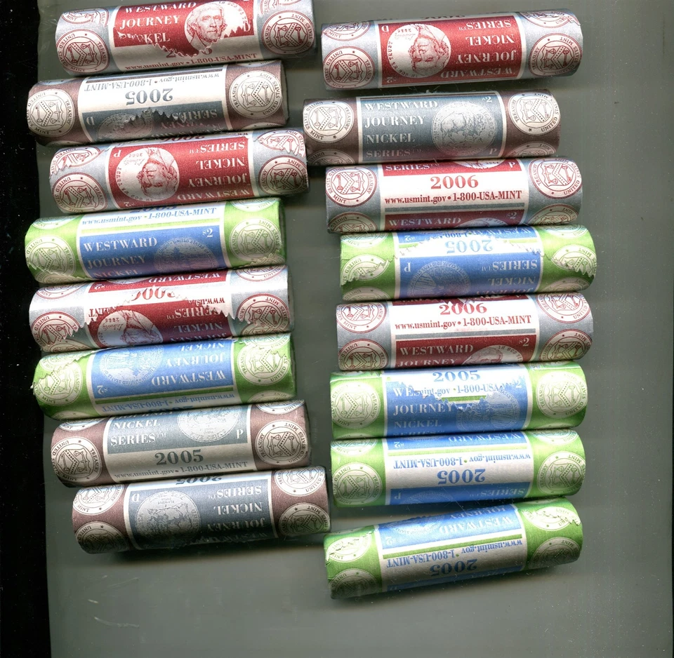 2005 2006 JEFFERSON NICKEL COIN GOVERNMENT WRAPPED ROLL LOT OF 16 5643T - Image 1 of 1