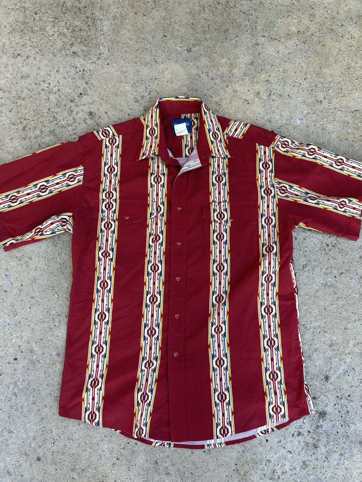 Camisa vaquera geométrica azteca vintage de los 90 Wrangler Pearl Snap vaquera grande para hombre Foto 1 de 4