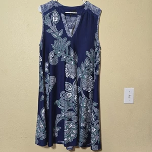 New Directions Damen Marineblau Blumen Schlitz Ausschnitt Ärmellos Etuikleid Größe 1X - Bild 1 von 7