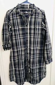 Damen The North Face Marine Kleid Knopf Kariert Baumwolle Krempelärmel Größe L - Bild 1 von 12