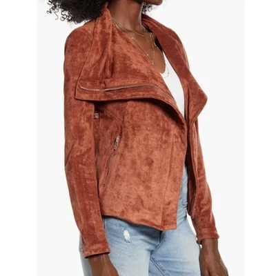 Chaqueta Moto BLANKNYC Mujer M Marrón Óxido Imitación Vegana Suave Gamuza Moderna Boho Chic Foto 1 de 4
