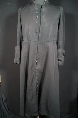 Casaco longo de lã preta eduardiano francês antigo da década de 1920 tamanho pequeno - Imagem 1 de 4