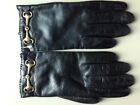 WOMEN'S VINTAGE BLACK LEATHER GLOVES WITH HORSE BIT SZ 6 1/2 (SMALL) WOOL LINED