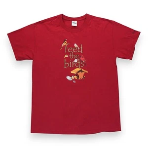 Vintage 2005 Gildan Feed the Birds Cardinal rot T-Shirt Large Grafik Erde Sonne Mond - Bild 1 von 4