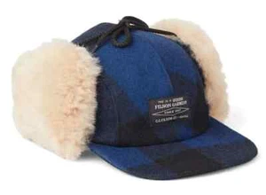 Filson Double Mackinaw Cap 20184230 Buffalo Check Flap Shearling Black Cobalt CC - Picture 1 of 2