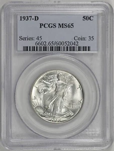 1937-D Walking Liberty Half Dollar 50c PCGS MS65 [BN042] - Picture 1 of 4
