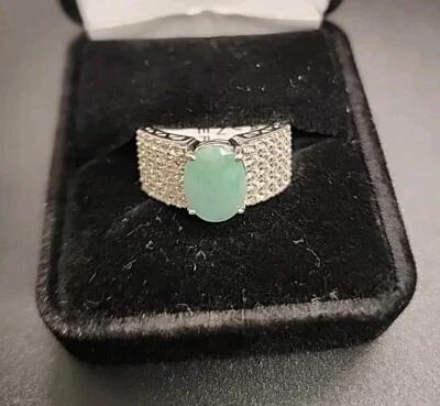 Anillo de rodio esmeralda verde de 1,75 quilates con lados pavimentados talla 9 JTV NUEVO Foto 1 de 4