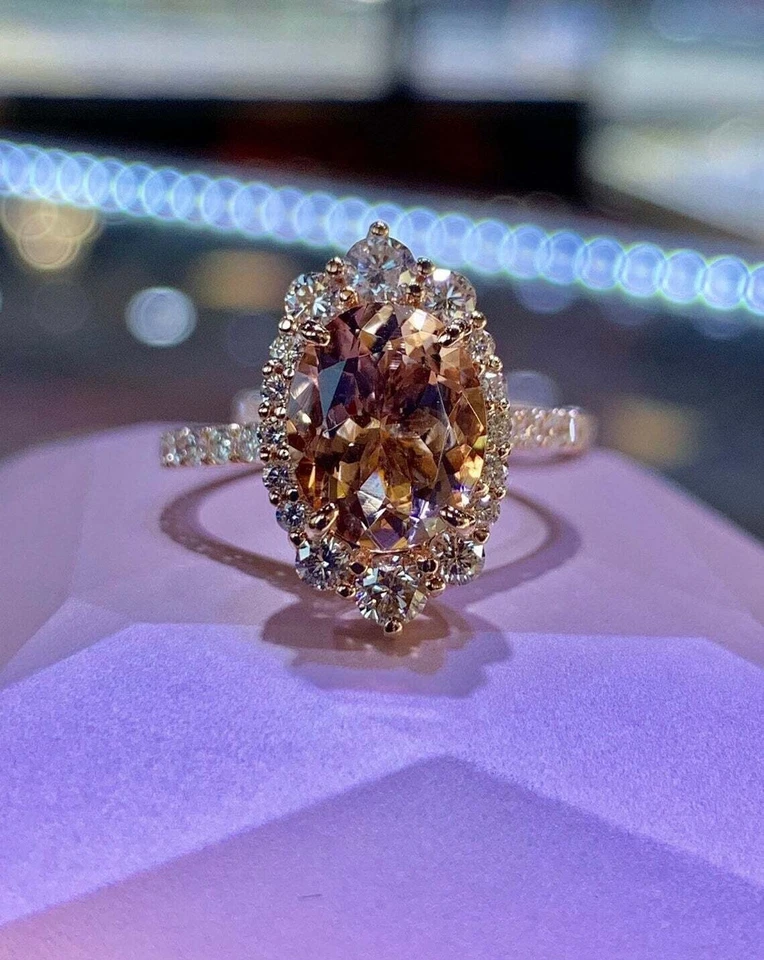 Обручальное кольцо из морганита-солитера овальной огранки 2 карата с покрытием из розового золота 14 карат - Изображение 1 из 1