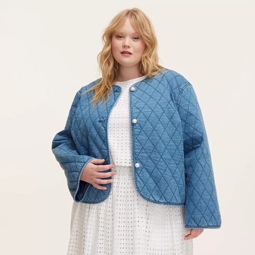 Giacca trapuntata Kate Spade New York blu denim taglia 2X *nuova*