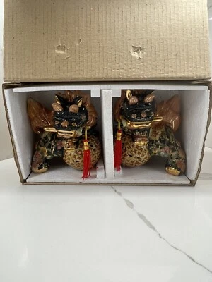 PAR VINTAGE DE PORCELANA ASIÁTICA FOO DOGS - Imagem 1 de 4