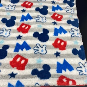 Disney Hidden Mickey Mouse Baby Blanket Gray Stripes Red Blue Shorts Hands Stars - Picture 1 of 3