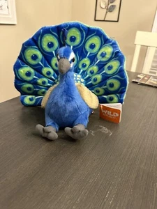 NWT Wild Republic Peacock Plush Stuffed Animal 10” Sitting Blue Teal - Picture 1 of 3