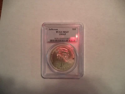 1993 P Jefferson Commemorative Silver Dollar - PCGS  MS-69 - Mint State-70 - Image 1 of 2