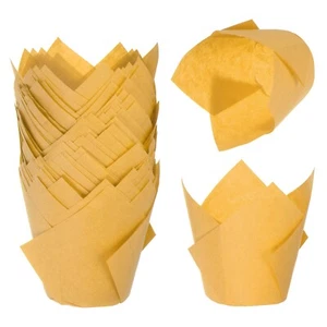 50Pcs Tulip Baking Cups Cupcake Muffins Liners Paper Disposable Wrappers Yellow - Picture 1 of 5