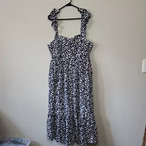 Rixo Womens Black White Floral Sleeveless Square Neck Ruffle A Line Dress Sz 16 - Picture 1 of 12