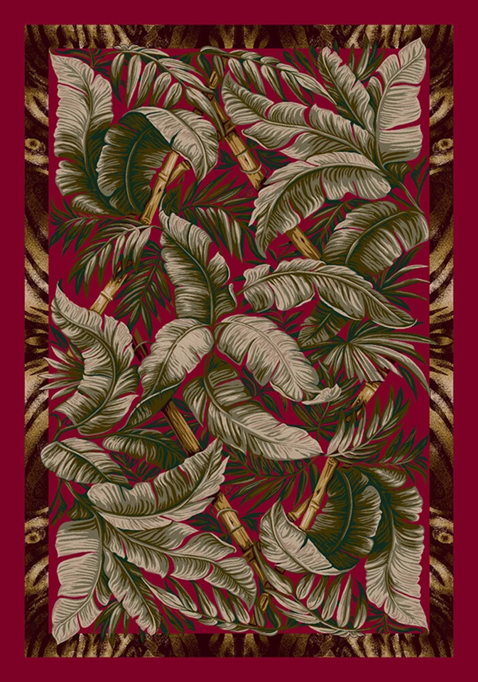 Milliken Red Palm Trees Vibrant Lush Tropical Area Rug Floral Jungle Fever Ruby - Image 1 of 1