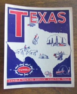 PEGATINA DE ETIQUETA DE PAPEL VINTAGE, ORIGINAL, TEXAS, HUMBLE TOURING SERVICE HOUSTON - Imagen 1 de 6