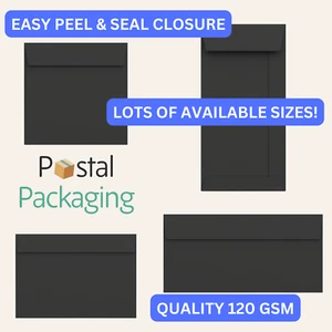 ALL SIZES Black Peel & Seal Envelopes Luxury PREMIUM Paper Crafts Invitations - Picture 1 of 12