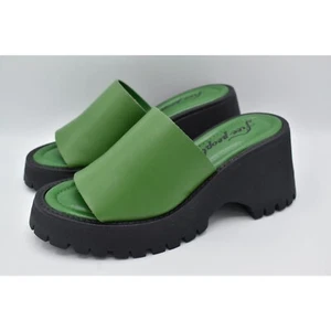 Free People Size EU 40 US 10 Winona Kelly Green Leather Wedge Slip On Sandals - Picture 1 of 12