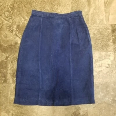 Vintage 90s y2k G-III G-3 Blue Suede Leather High Waisted Sexy Midi Skirt XS - Image 1 of 4