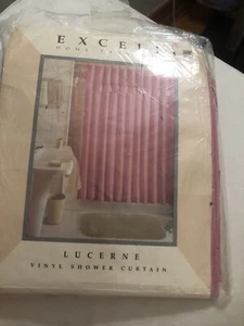 Vintage NOS Ex-Cell Rose Pink Heavy Vinyl Shower Curtain with Ruffled Valance - Picture 1 of 15