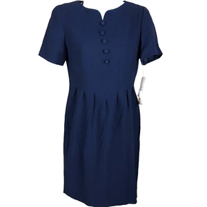 Liz Claiborne Kleid Damen P2 royalblau Akzent Knopfleiste hinten Reißverschluss Vintage 90er neu aus altem Lagerbestand - Bild 1 von 13