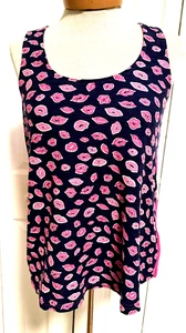 Lilly Pulitzer Sz S Small Sleeveless Pink And Blue Lip Print Top Shirt - Picture 1 of 6