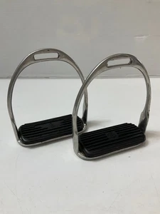 Stainless Steel Horse Riding Stirrups with Black Tread Equestrian Tack - Picture 1 of 7