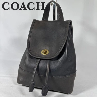 COACH Mini Zaino Coulisse Nero Turn Lock Club Pelle Marrone Usato Autentico - Immagine 1 di 4