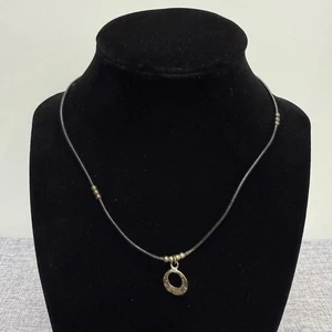 Plata de Ley - Collar de Cuero Silpada Disco Circular Martillado Colgante 16" - Imagen 1 de 8