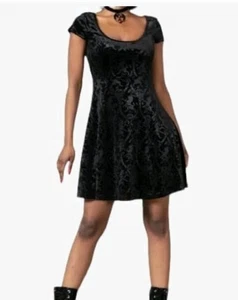 Killstar Gr. L Devilry Black Skaterkleid Fit & Flare Samt Prägung Design - Bild 1 von 9