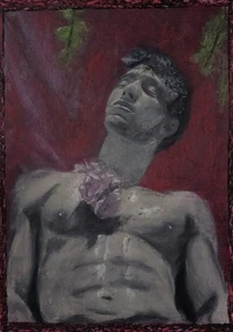 Portret mężczyzna obraz papier A4 olej pastel sztuka, olej pastel artystyczny papier artystyczny A4 - Zdjęcie 1 z 2