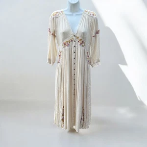 Free People Damen Day Glow besticktes Midikleid Bohemian Knopfleiste S - Bild 1 von 9