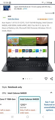ACER - Aspire 1 (A115-31-C2Y3) W10 / 64GB SSD / 4GB / Intel / 15-Inch Laptop - Image 1 of 4