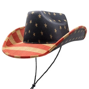 Vintage Tea Stained American Flag Cowboy Hat - Unisex - Picture 1 of 5