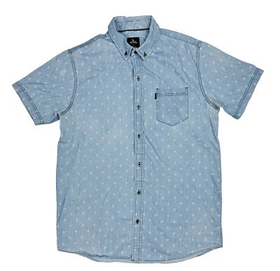 Rip Curl Men's Short Sleeve Button Down Shirt Size M Blue Diamond Pattern - Image 1 of 4