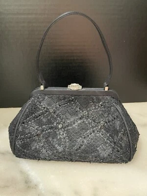 Cartera de satén Talbots negra con cuentas asa superior fecha noche Foto 1 de 4