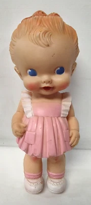 Muñeca bebé Ruth E. Newton vintage años 50 Sun Rubber vestido rosa chirrido funciona bien Foto 1 de 4