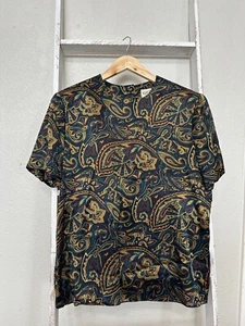 Vintage Kasper ASL Sz 10 100% Silk Blouse Paisley Printed Rich Colors Hong Kong - Picture 1 of 4