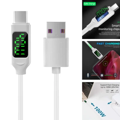 100W LED Type-C Cable Charger Cord For Samsung Galaxy S25 S24 S23 S22+ iPhone 16 - Image 1 of 4