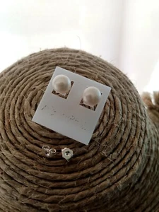Orecchini PERLE VERE NATURALI bianche 7,5 mm nuovi argento 925 - Foto 1 di 4