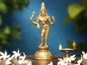 Estatua de latón Shiva Ardhanarishvara ídolo templo hindú hogar Pooja decoración estatuilla - Imagen 1 de 7