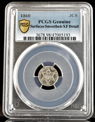 1860 3C Silver PCGS Surfaces Smoothed-XF Detail Cover