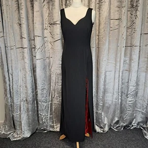 Ariellu Maxi Abendkleid schwarz rot Borte 10 12 tailliert Vintage - Bild 1 von 12